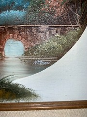 NATHAN WINTER Listed Artist OIL on CANVAS Scene of Cabin on Creek