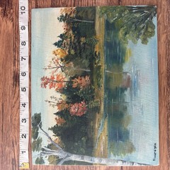 Vtg Original Oil Painting Art Country English Cottage Lake Trees Signed 8” X 10”