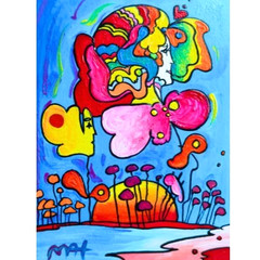 PETER MAX „Flower Faces“ signed Beautiful Pop Art Acrylic Hand Painting NEW