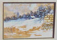 Rachel Beebe Watercolor Landscape With Cabin 5 Inches x 7 Inches Gilt Wood Frame