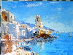 Mykonos Seascape 10×12″ Oil Painting Greece | Mediterranean Coastal Wall Decor