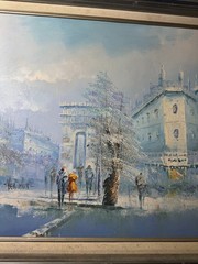 Verment? „Parisian City Street Scene With Figures“ Oil Painting – Signed/Framed