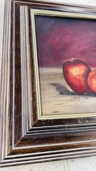 Vtg Realist Fruit Still Life Painting Signed R. Kelton Wood Frame Apples 13″x16″