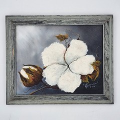 Original Cotton Boll Oil Painting Signed Joni Hazelwood Framed Rustic Wall Art