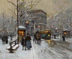 Winter Paris Street Scene Oil painting Wall art Giclee Printed on Canvas P1860
