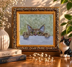 Curious Kitten Original Oil Painting Framed Miniature Cat Art Pet Lover Gift
