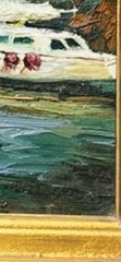 Impressionist Style Canvas Oil Painting Boats In Harbor Scene Ornate Frame