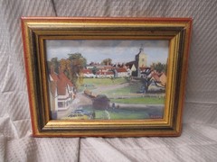 Vintage Framed Folk Art Painting of Finchingfield, Essex, England by J. Adams