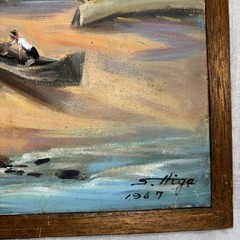 S. Higa Okinawa Japan oil painting boats at dock & landscape scene Asian Art