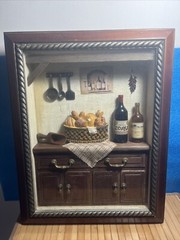 EUROPEAN CUISINE DIORAMA WINE AND BREAD BOWL ORIGINAL MIXED MEDIA FRAMED