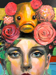 Original Woman Portrait Painting Acrylic Floral Crown Figurative Art OOAK 8×10