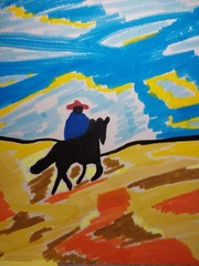 IMPRESSIONISM Western WHIMSICAL ANIMALS Original 8×8 Gat Horse Figure Painting