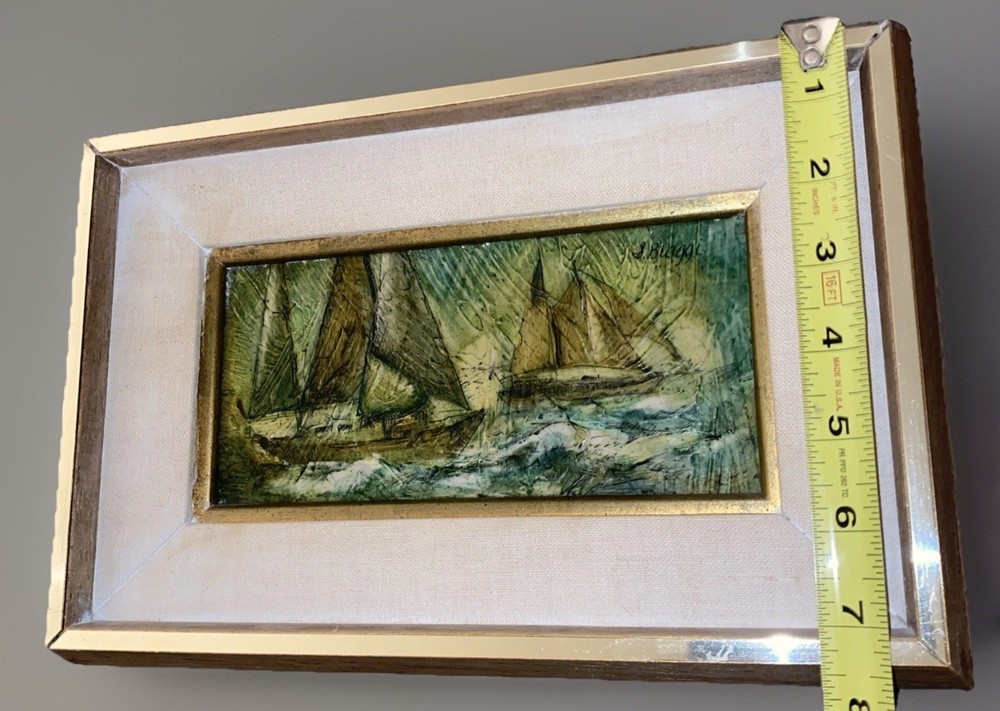 Vintage 1960’s Nautical Oil Painting Sail Boats Ocean Small Framed 8” X 12”