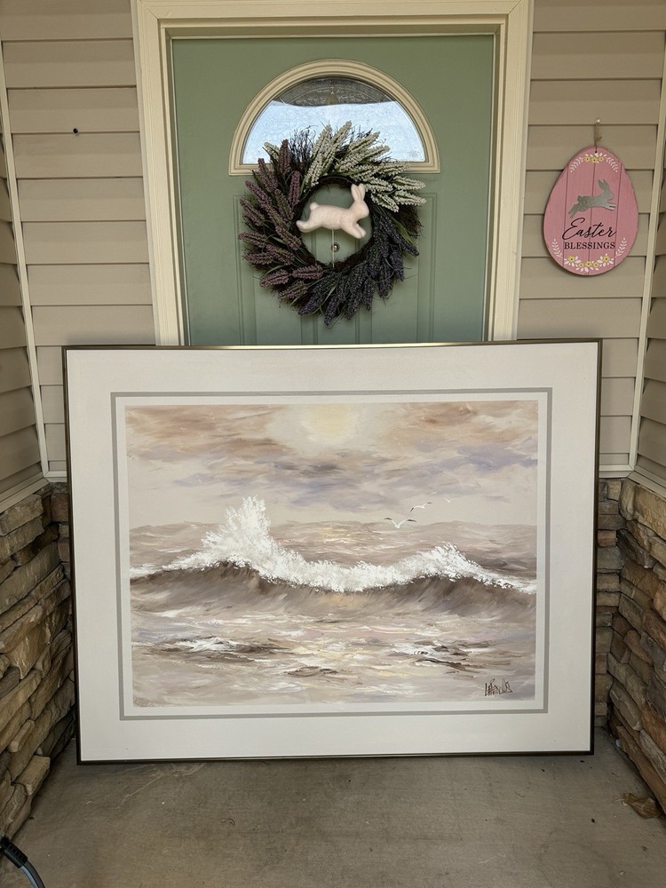 Original Lee Reynolds Ocean Waves Oil Painting Canvas Framed Signed 60×48 HUGE