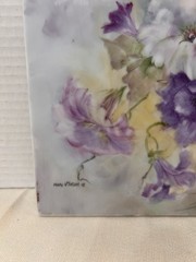 Vintage Hand Painted Porcelain Ceramic Tile Floral Botanical Mary Vinson Artist