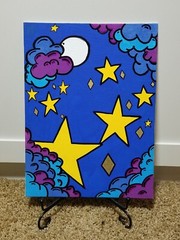 Custom Art Work Miami Beach Moon Clouds Stars 8×10 Painting