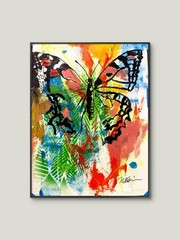 Original 9×12 Acrylic OnPaper Abstract Expressionist Butterfly Modern Art Decor