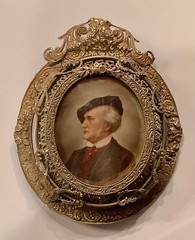 19th C. Miniature Portrait on Porcelain Composer R. Wagner Ornate Bronze Frame