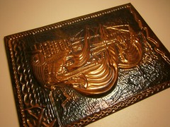 Antique Royal Navy Fleet Sailing Ship Vtg 3D Embossed Metal Picture Sea Painting
