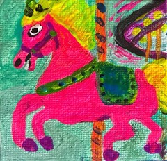 BLESSED#1429 Circus Carnival Horse Miniature 2.5×2.5 Original Magnet Art