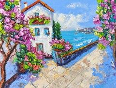 Seascape Original Art IMPRESSIONISM Oil Painting on Canvas Board Seaside 25x20cm