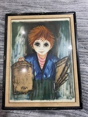 ROGER ETIENNE BOY WITH NEWS PAPER ORIGINAL WATERCOLOR PAINTING PARIS 1964