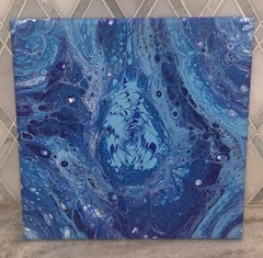 Modern Acrylic Marbleized Whirlpool Blues Free Form Artist P Sutton 10” Sq 2020