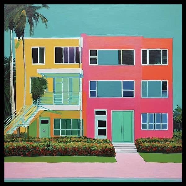 Unique Piece! Miami Beach 02 Architecture Framed 85x85cm Canvas Pictures Pop Art
