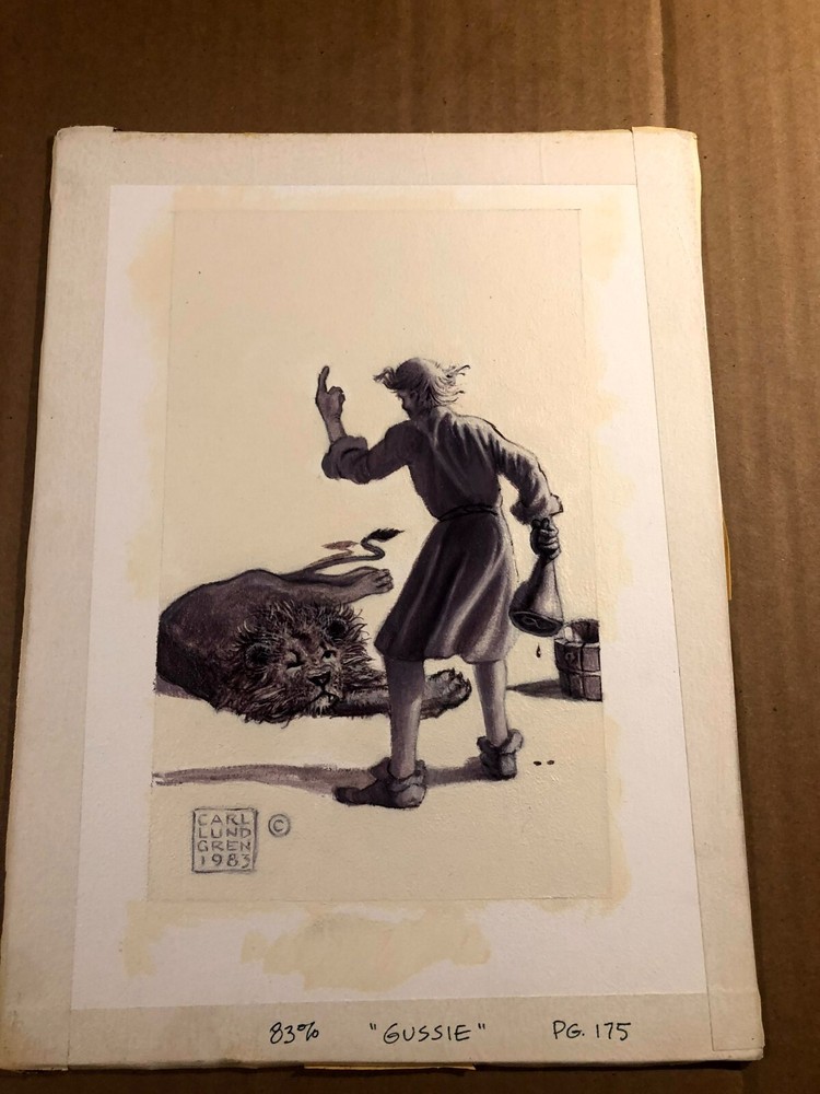 Carl Lundgren Rare Original Published Illustration Art Painting Lion And Man ’83