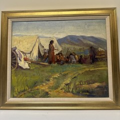 Antique Painting American Indian Camp Landscape Munson Impressionism Rare Oil
