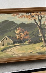 Autumn Landscape House Mountain Stream Trees Wall Hanging Art Painting Lot Of 2