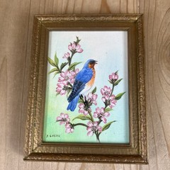 Blue Bird Cardinal Watercolor Art Painting Set Of 2 Gold Wood Frame 5×7 Inch