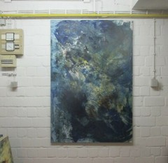 xxl oil painting blue spatulated orig sign ZM abstract blue 155×95 stretched canvas