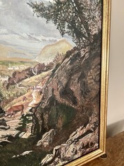 Original Framed Irish English Pastoral Painting Signed Herding Cattle In Cliffs