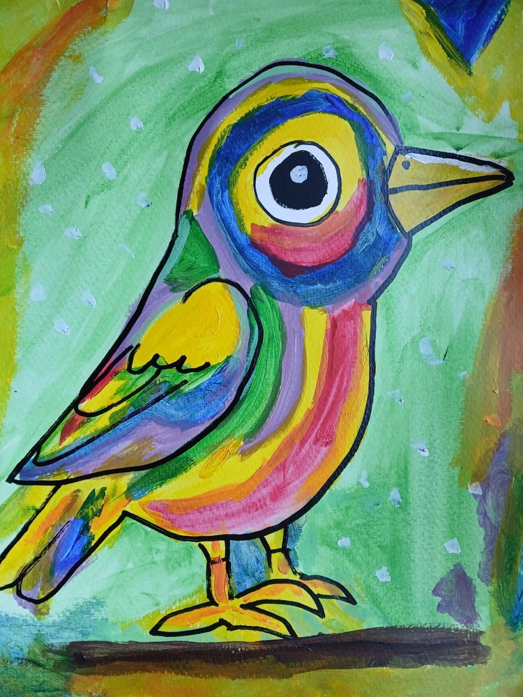 Abstract/Impressionism 11×14 Bouncy Bird Modern Handmade Colorful Art Painting