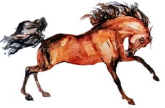 Horse running Art Original painting.Signed watercolor, equestrian art 6×4″