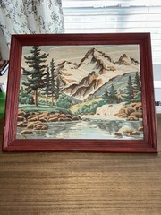 Framed Realism Landscape Painting on Canvas – Mountain River Nature Scene