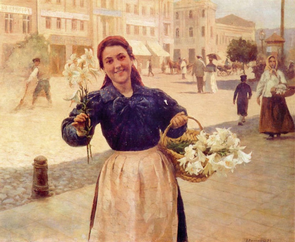 perfect oil painting handpainted on canvas“flower girl“@15184