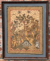 Balinese Hindu Epic Kamasan Cloth Painting Of Deities Demons Mythical Creatures