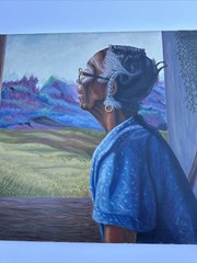 AFRICAN AMERICAN PORTRAIT LARGE BLACK WOMAN FEMALE WINDOW LANDSCAPE TROY JOHNSON
