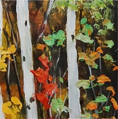 YARY DLUHOS Aspen Birch Trees Landscape Autumn Colors Original Art Oil Painting