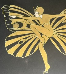 VTG Original Di Kaye ART DECO BUTTERFLY LADY erte Style Watercolor 22×25” Framed