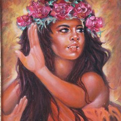 „Tahitian Dancer“ By Anthony Sidoni Signed Oil on Masonite 16 1/2″x14 1/2″