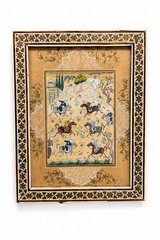 Persian Miniature Painting Polo Scene Hand Painted Middle Eastern Art Framed