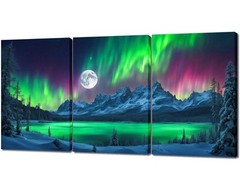 Farmhouse Wall Art Aurora Borealis Scenery Painting