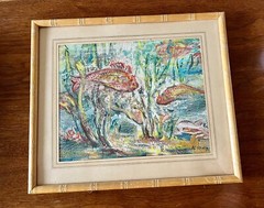 PLEIN AIR Art By Alta Lillian SKELLY Underwater Fish Painting – Original + Rare