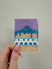 ACEO Original Mini Art Card Blue Blueberry Cake Slice Acrylic Markers Mlue #5/10