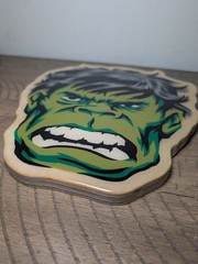 Hulk! spray painted head on cut wood