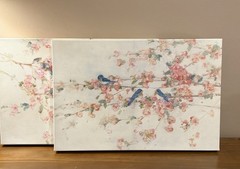 Set of 2 Canvas Art Blue Birds On Cherry Blossom Branches 18” X 12” NEW