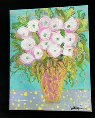 Pink Spring Peonies In Magenta Vase an Acrylic Original Painting 14”x11”Canvas